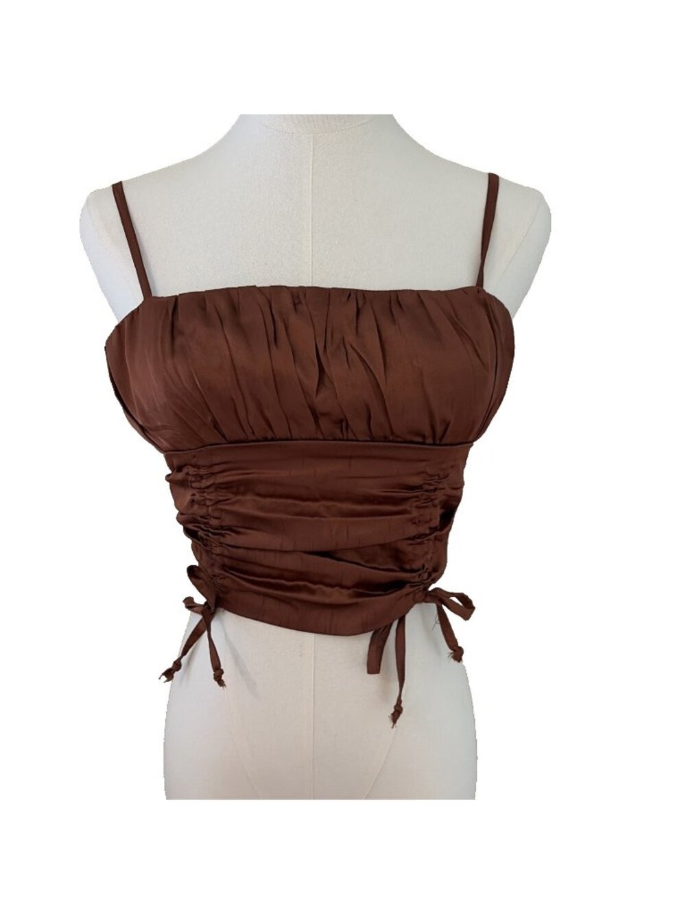 Women's Sati Ruched Crop Corset Top Size S Chocolate Festival Milkmaid Coquette